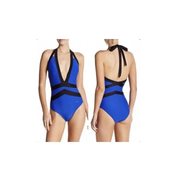 TED BAKER RALINDA TRIANGLE CUT ONE PIECE HALTER NWT BRIGHT BLUE Sz. 2 $129 - Picture 1 of 10